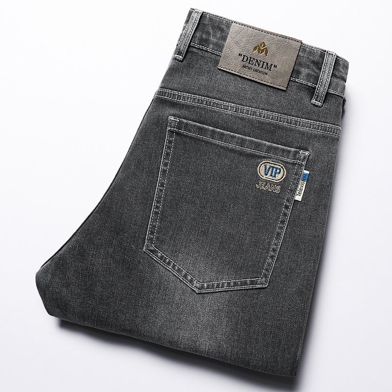 Stretch Jeans Men'S Slim-Fit Pants Men'S High-End Fit Washed Straight Autumn Business Men'S Pants - Image 1